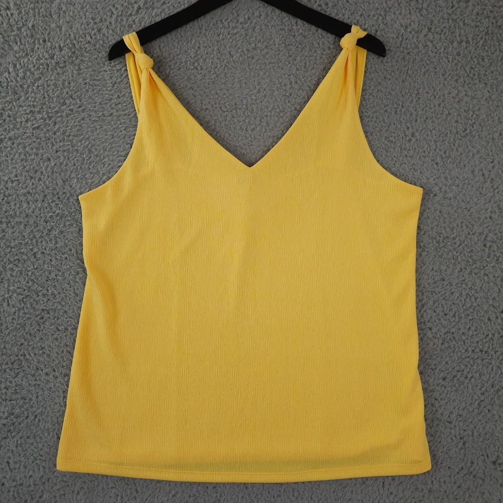 Ann Taylor Tank Top Womens XL Yellow Textured Knot Shoulder Lined Sleeveless NEW